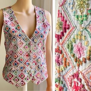 Vintage Embroidered Floral Vest